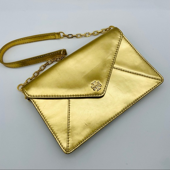 Tory Burch Handbags - Tory Burch Gold Envelope Clutch w/Detachable chain
